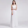 Modest / Simple Chiffon Bridesmaid Dresses 2019 Empire One-Shoulder Sleeveless Floor-Length / Long Ruffle Backless Wedding Party Dresses