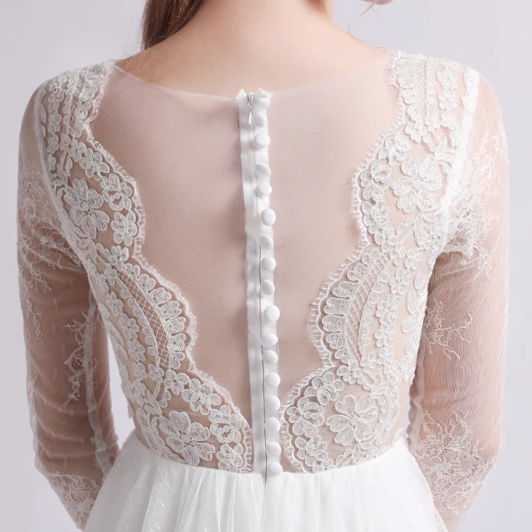 Charming Ivory Outdoor / Garden Wedding Dresses 2019 A-Line / Princess Scoop Neck Long Sleeve See-through Appliques Lace Ankle Length Ruffle