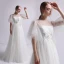 Schlicht Ivory / Creme Durchsichtige Brautkleider / Hochzeitskleider 2019 A Linie Eckiger Ausschnitt 1/2 Ärmel Rückenfreies Applikationen Spitze Perle Sweep / Pinsel Zug Rüschen
