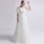Schlicht Ivory / Creme Durchsichtige Brautkleider / Hochzeitskleider 2019 A Linie Eckiger Ausschnitt 1/2 Ärmel Rückenfreies Applikationen Spitze Perle Sweep / Pinsel Zug Rüschen