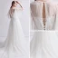 Schlicht Ivory / Creme Durchsichtige Brautkleider / Hochzeitskleider 2019 A Linie Eckiger Ausschnitt 1/2 Ärmel Rückenfreies Applikationen Spitze Perle Sweep / Pinsel Zug Rüschen