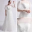 Schlicht Ivory / Creme Durchsichtige Brautkleider / Hochzeitskleider 2019 A Linie Eckiger Ausschnitt 1/2 Ärmel Rückenfreies Applikationen Spitze Perle Sweep / Pinsel Zug Rüschen