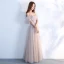 Elegant Grey Prom Dresses 2018 A-Line / Princess Off-The-Shoulder Short Sleeve Beading Crystal Rhinestone Sash Floor-Length / Long Ruffle Backless Formal Dresses