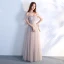 Elegant Grey Prom Dresses 2018 A-Line / Princess Off-The-Shoulder Short Sleeve Beading Crystal Rhinestone Sash Floor-Length / Long Ruffle Backless Formal Dresses