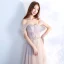 Elegant Grey Prom Dresses 2018 A-Line / Princess Off-The-Shoulder Short Sleeve Beading Crystal Rhinestone Sash Floor-Length / Long Ruffle Backless Formal Dresses