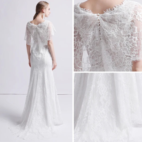 Edles Ivory / Creme Spitze Brautkleider / Hochzeitskleider 2019 Meerjungfrau V-Ausschnitt Kurze Ärmel Sweep / Pinsel Zug Rüschen