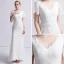 Chic Ivoire Dentelle Robe De Mariée 2019 Trompette / Sirène V-Cou Manches Courtes Train De Balayage Volants