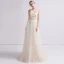 Romantisch Champagner Strand Brautkleider / Hochzeitskleider 2019 A Linie One-Shoulder Ärmellos Rückenfreies Schmetterling Applikationen Spitze Perlenstickerei Sweep / Pinsel Zug Rüschen