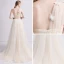 Romantisch Champagner Strand Brautkleider / Hochzeitskleider 2019 A Linie One-Shoulder Ärmellos Rückenfreies Schmetterling Applikationen Spitze Perlenstickerei Sweep / Pinsel Zug Rüschen