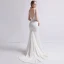 Simple Ivoire Satin Robe De Mariée 2019 Trompette / Sirène V-Cou Sans Manches Dos Nu Train De Balayage Volants
