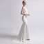 Simple Ivoire Satin Robe De Mariée 2019 Trompette / Sirène V-Cou Sans Manches Dos Nu Train De Balayage Volants