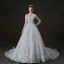 Bling Bling Weiß Durchsichtige Brautkleider / Hochzeitskleider 2019 A Linie Stehkragen 3/4 Ärmel Rückenfreies Perlenstickerei Glanz Pailletten Kathedrale Schleppe Rüschen