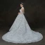Bling Bling Weiß Durchsichtige Brautkleider / Hochzeitskleider 2019 A Linie Stehkragen 3/4 Ärmel Rückenfreies Perlenstickerei Glanz Pailletten Kathedrale Schleppe Rüschen