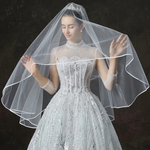 Bling Bling Weiß Durchsichtige Brautkleider / Hochzeitskleider 2019 A Linie Stehkragen 3/4 Ärmel Rückenfreies Perlenstickerei Glanz Pailletten Kathedrale Schleppe Rüschen
