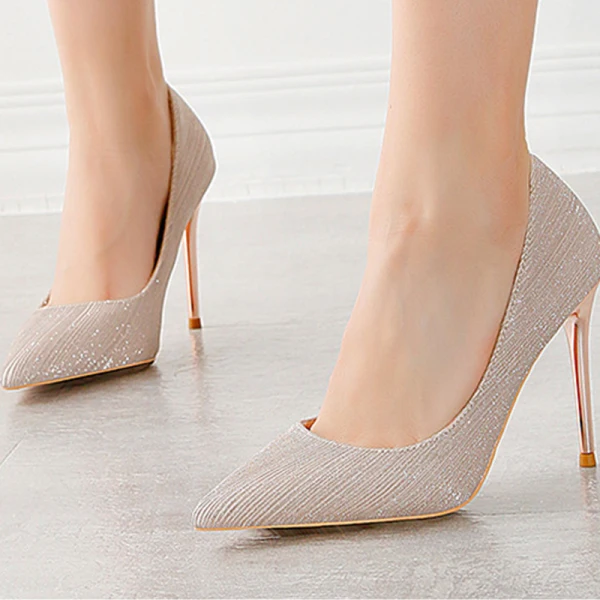 Charmant Gold Glanz Pailletten Brautschuhe 2022 10 cm Stilettos Spitzschuh Hochzeit Pumps Hochhackige