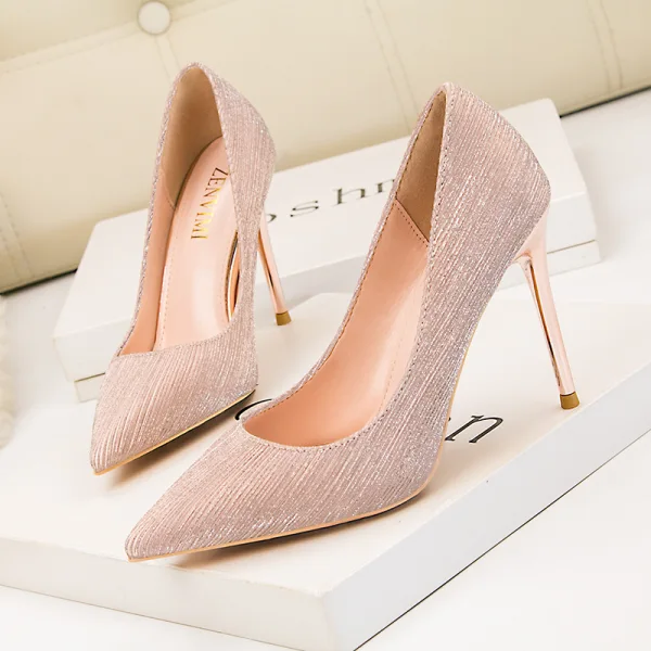 Charmant Gold Glanz Pailletten Brautschuhe 2022 10 cm Stilettos Spitzschuh Hochzeit Pumps Hochhackige