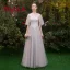 Chic / Beautiful Pearl Pink See-through Bridesmaid Dresses 2019 A-Line / Princess Appliques Lace Floor-Length / Long Ruffle Backless Wedding Party Dresses