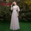 Chic / Beautiful Pearl Pink See-through Bridesmaid Dresses 2019 A-Line / Princess Appliques Lace Floor-Length / Long Ruffle Backless Wedding Party Dresses