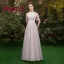 Chic / Beautiful Pearl Pink See-through Bridesmaid Dresses 2019 A-Line / Princess Appliques Lace Floor-Length / Long Ruffle Backless Wedding Party Dresses