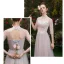 Chic / Beautiful Pearl Pink See-through Bridesmaid Dresses 2019 A-Line / Princess Appliques Lace Floor-Length / Long Ruffle Backless Wedding Party Dresses