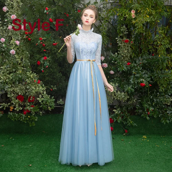 Affordable Pool Blue Bridesmaid Dresses 2019 A-Line Princess Sash Floor-Length Long
