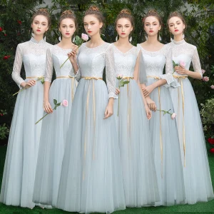 Affordable Sky Blue Bridesmaid Dresses 2019 A Line Princess Sash Floor Length Long Ruffle Backless Wedding Party Dresses