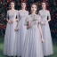 Chic / Beautiful Grey See-through Bridesmaid Dresses 2019 A-Line / Princess Appliques Lace Floor-Length / Long Ruffle Backless Wedding Party Dresses