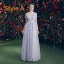 Chic / Beautiful Grey See-through Bridesmaid Dresses 2019 A-Line / Princess Appliques Lace Floor-Length / Long Ruffle Backless Wedding Party Dresses