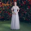 Chic / Beautiful Grey See-through Bridesmaid Dresses 2019 A-Line / Princess Appliques Lace Floor-Length / Long Ruffle Backless Wedding Party Dresses