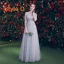 Chic / Beautiful Grey See-through Bridesmaid Dresses 2019 A-Line / Princess Appliques Lace Floor-Length / Long Ruffle Backless Wedding Party Dresses