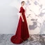 Chic / Belle Bordeaux Dentelle Robe De Soirée 2018 Empire Encolure Dégagée Manches Courtes Transparentes Appliques Fleur Faux Diamant Train De Balayage Volants Dos Nu Robe De Ceremonie