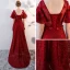 Chic / Belle Bordeaux Dentelle Robe De Soirée 2018 Empire Encolure Dégagée Manches Courtes Transparentes Appliques Fleur Faux Diamant Train De Balayage Volants Dos Nu Robe De Ceremonie