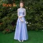 Affordable Sky Blue Satin Bridesmaid Dresses 2019 A-Line / Princess Floor-Length / Long Ruffle Backless Wedding Party Dresses