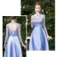 Affordable Sky Blue Satin Bridesmaid Dresses 2019 A-Line / Princess Floor-Length / Long Ruffle Backless Wedding Party Dresses