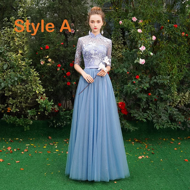 blue dress for baby girl Wholesale Bridesmaid Dress Embroidery See-Though Maxi Long main image 1