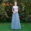 Affordable Pool Blue Bridesmaid Dresses 2019 A-Line / Princess Appliques Lace Bow Sash Floor-Length / Long Ruffle Backless Wedding Party Dresses