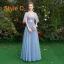Affordable Pool Blue Bridesmaid Dresses 2019 A-Line / Princess Appliques Lace Bow Sash Floor-Length / Long Ruffle Backless Wedding Party Dresses