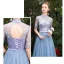 Affordable Pool Blue Bridesmaid Dresses 2019 A-Line / Princess Appliques Lace Bow Sash Floor-Length / Long Ruffle Backless Wedding Party Dresses