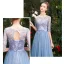 Affordable Pool Blue Bridesmaid Dresses 2019 A-Line / Princess Appliques Lace Bow Sash Floor-Length / Long Ruffle Backless Wedding Party Dresses
