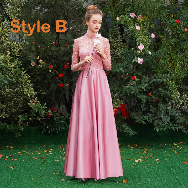 Affordable Candy Pink Satin Bridesmaid Dresses 2019 A-Line Princess Floor-Length Long