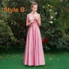 Erschwinglich Pink Satin Brautjungfernkleider 2019 A Linie Lange Rüschen Rückenfreies Kleider Für Hochzeit