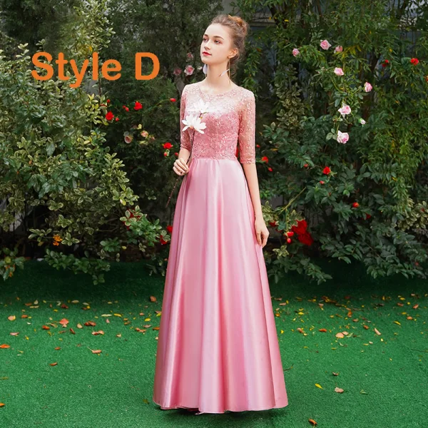 Affordable Candy Pink Satin Bridesmaid Dresses 2019 A-Line / Princess Floor-Length / Long Ruffle Backless Wedding Party Dresses