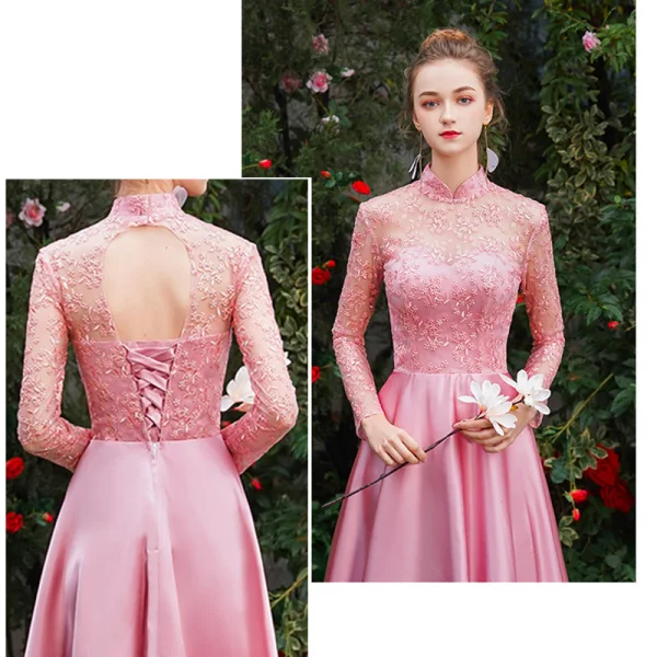 Affordable Candy Pink Satin Bridesmaid Dresses 2019 A-Line / Princess Floor-Length / Long Ruffle Backless Wedding Party Dresses