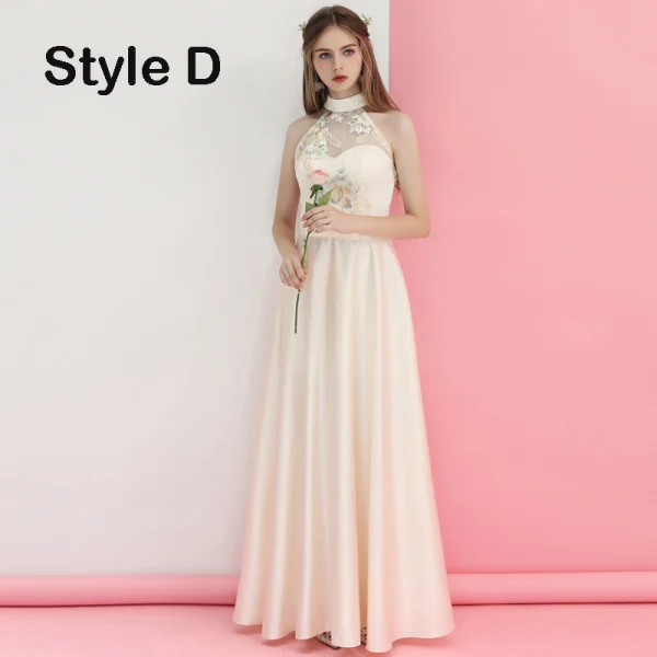 Élégant Champagne Satin Transparentes Robe Demoiselle D'honneur 2019 Princesse Appliques Brodé Noeud Ceinture Longue Volants Dos Nu Robe Pour Mariage