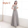 Affordable Grey Chiffon Bridesmaid Dresses 2019 A-Line / Princess Floor-Length / Long Ruffle Backless Wedding Party Dresses
