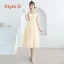 Lovely Champagne See-through Bridesmaid Dresses 2019 A-Line / Princess Appliques Lace Tea-length Ruffle Backless Wedding Party Dresses