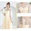 Lovely Champagne See-through Bridesmaid Dresses 2019 A-Line / Princess Appliques Lace Tea-length Ruffle Backless Wedding Party Dresses