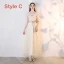 Chic / Beautiful Champagne See-through Bridesmaid Dresses 2019 A-Line / Princess Appliques Lace Sash Ankle Length Ruffle Backless Wedding Party Dresses