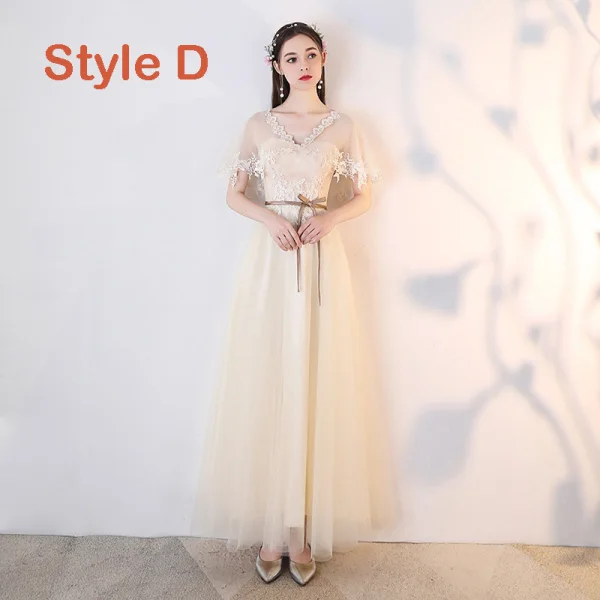 Chic / Beautiful Champagne See-through Bridesmaid Dresses 2019 A-Line / Princess Appliques Lace Sash Ankle Length Ruffle Backless Wedding Party Dresses