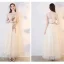 Chic / Beautiful Champagne See-through Bridesmaid Dresses 2019 A-Line / Princess Appliques Lace Sash Ankle Length Ruffle Backless Wedding Party Dresses